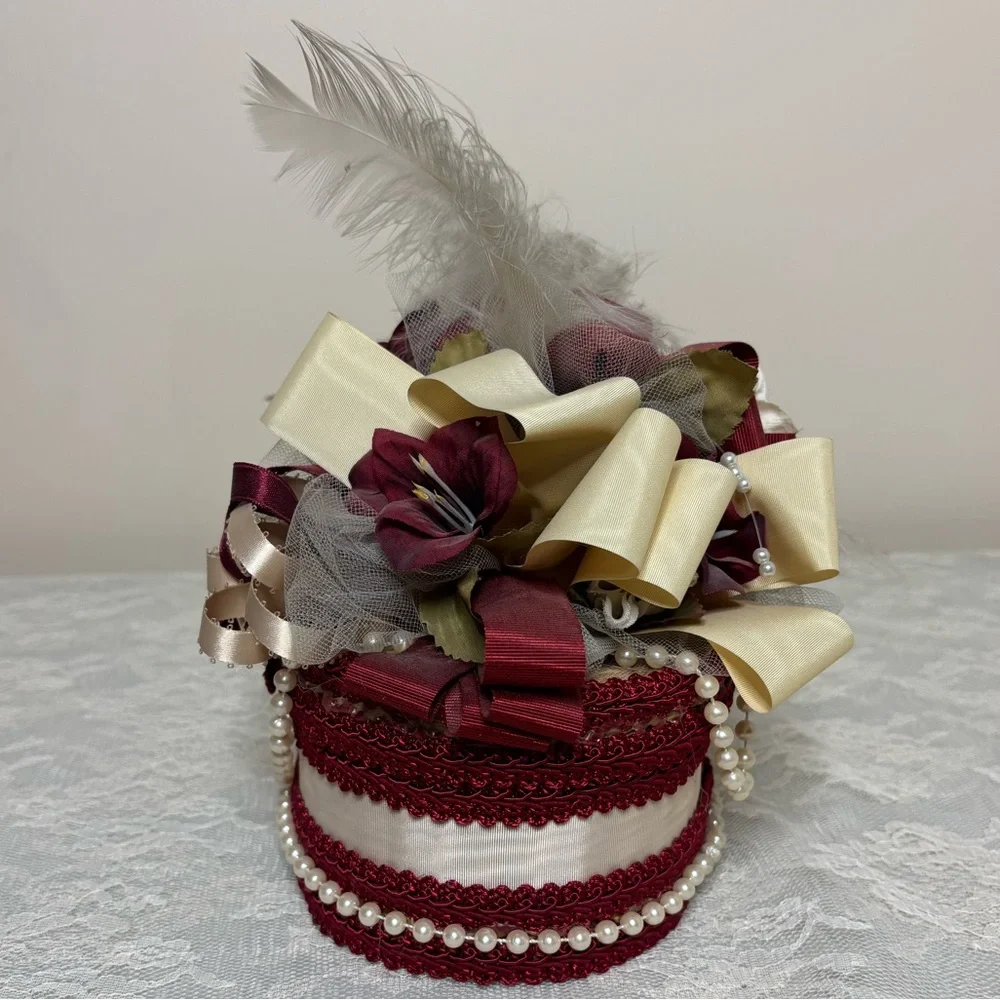 Victorian Lovers Box Handcrafted Woven Wicker Trinket Box Silk Satin Lace Pearls
